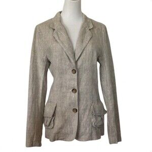 Karen Kane Linen Women’s Blazer Medium Jacket Oatmeal 3 Button Unstructured